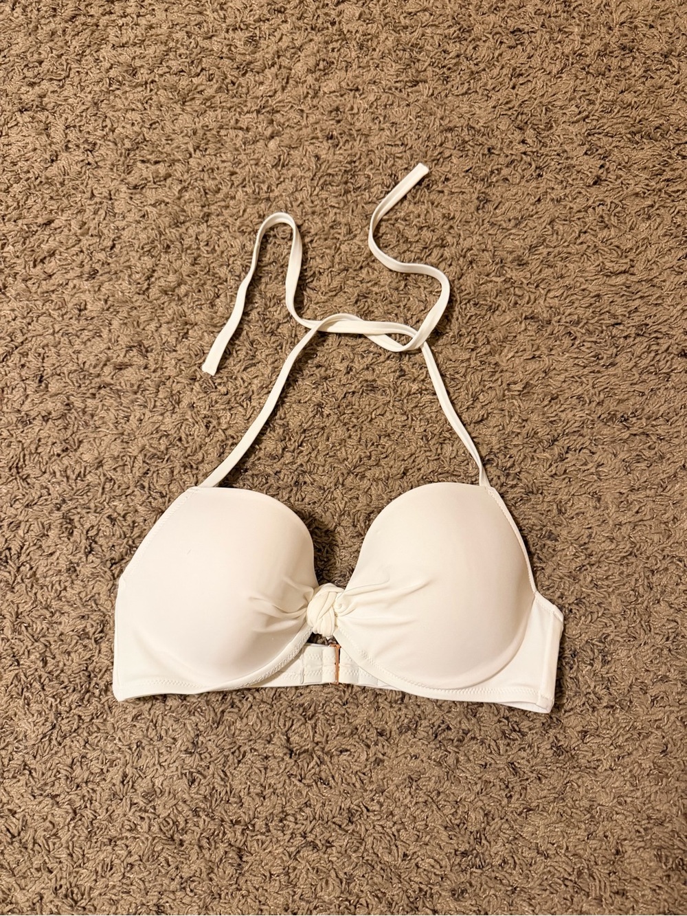 Shade & Shore White Molded Cups knotted Halter Bikini Top 36C